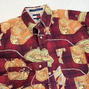 Vintage Tommy Hilfiger Men’s MED Y2K Unique Fish Print Button Down Long Sleeve